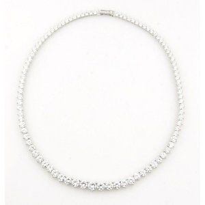 20.00ct t.w. Graduated CZ Tennis Necklace Set In Rhodium Plated Sterling, 16"